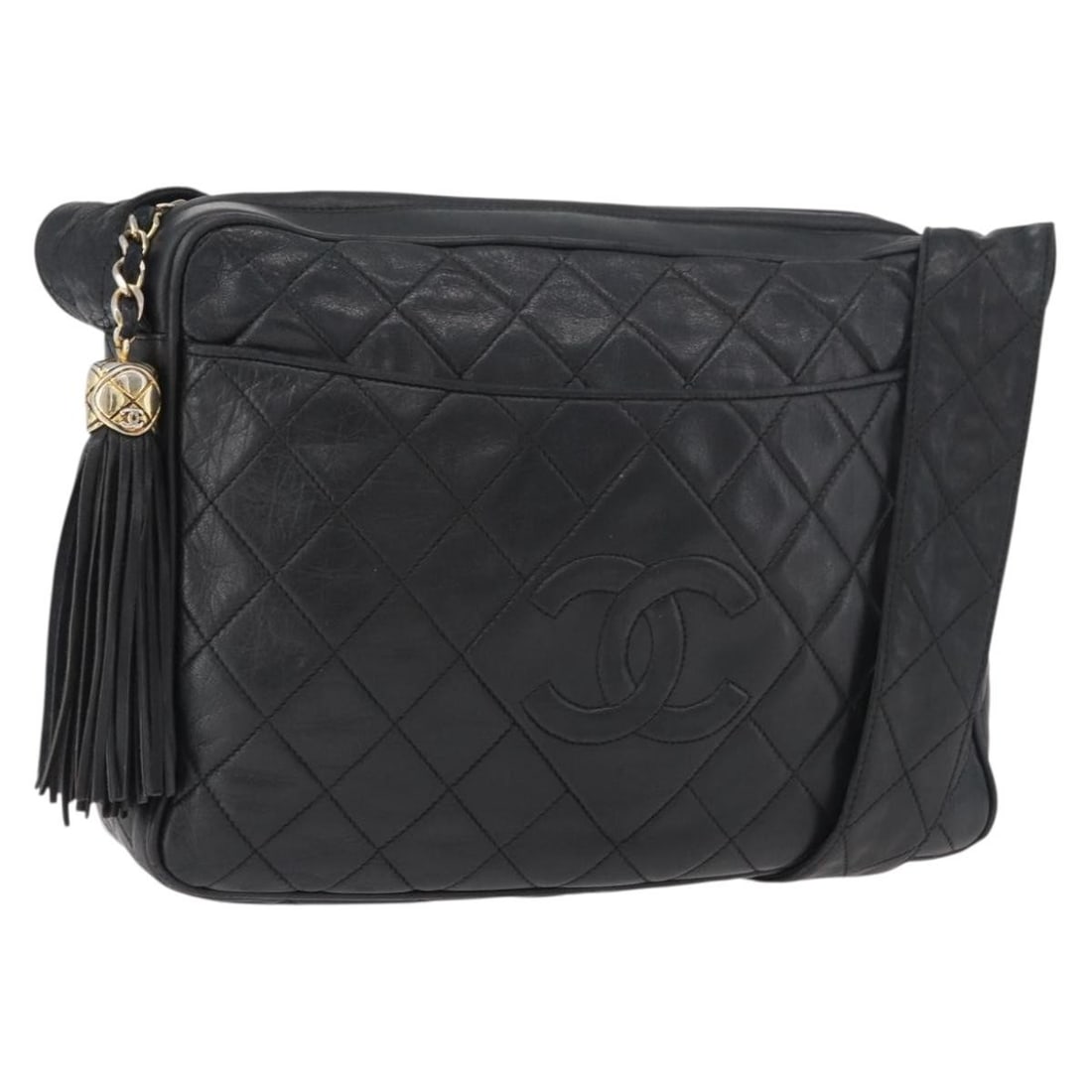 CHANEL Matelasse lambskin black gold shoulder bag Auth: CHANEL Matelasse lambskin black gold shoulder bag Auth This CHANEL Matelasse shoulder bag is crafted from black lambskin leather with gold-tone accents. Designed for women, it features a classic quilt