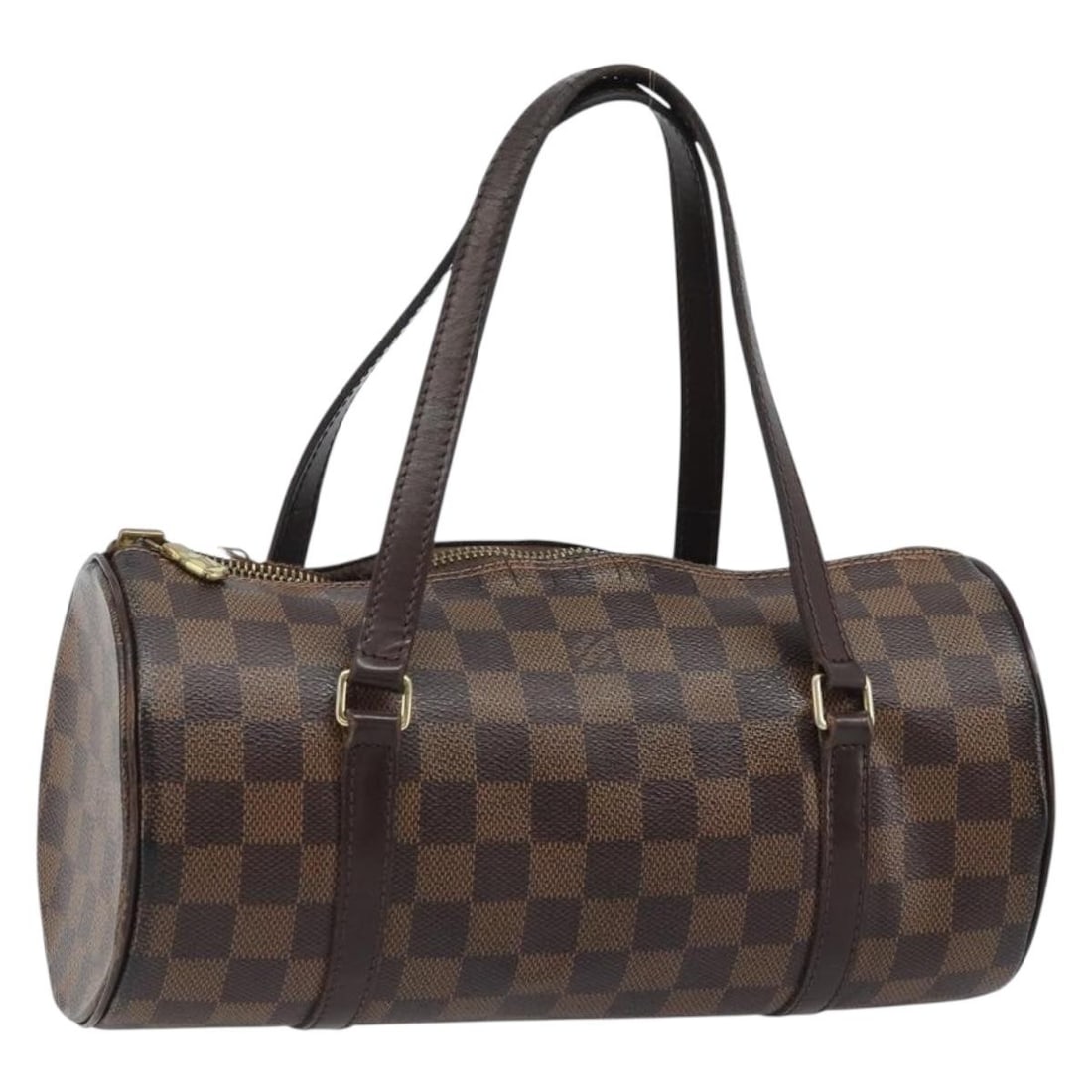 Louis Vuitton Papillon 26 Damier Ebene Canvas Handbag M51304 France: Louis Vuitton Papillon 26 Damier Ebene Canvas Handbag M51304 France This is a Louis Vuitton Papillon 26 handbag in the Damier Ebene canvas. Designed for women, the bag features a cylindrical shape wit