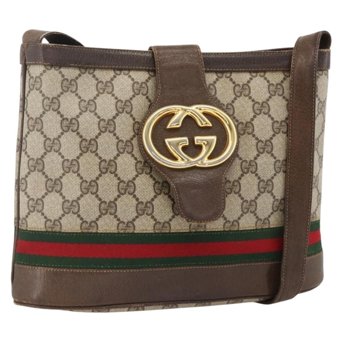 Gucci Sherry Line GG Supreme Beige Gold PVC Shoulder Bag 23 01 1791: Gucci Sherry Line GG Supreme Beige Gold PVC Shoulder Bag 23 01 1791 This GUCCI GG Supreme Web Sherry Line shoulder bag features a beige and gold PVC leather exterior with GG canvas detailing. Designed