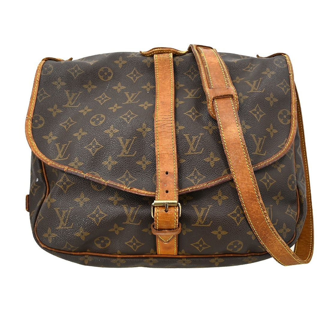 Louis Vuitton Saumur 35 Monogram Canvas Messenger Shoulder Bag M42254: Louis Vuitton Saumur 35 Monogram Canvas Messenger Shoulder Bag M42254 This is a vintage Louis Vuitton Saumur 35 messenger shoulder bag, crafted from signature monogram canvas leather with brown leathe