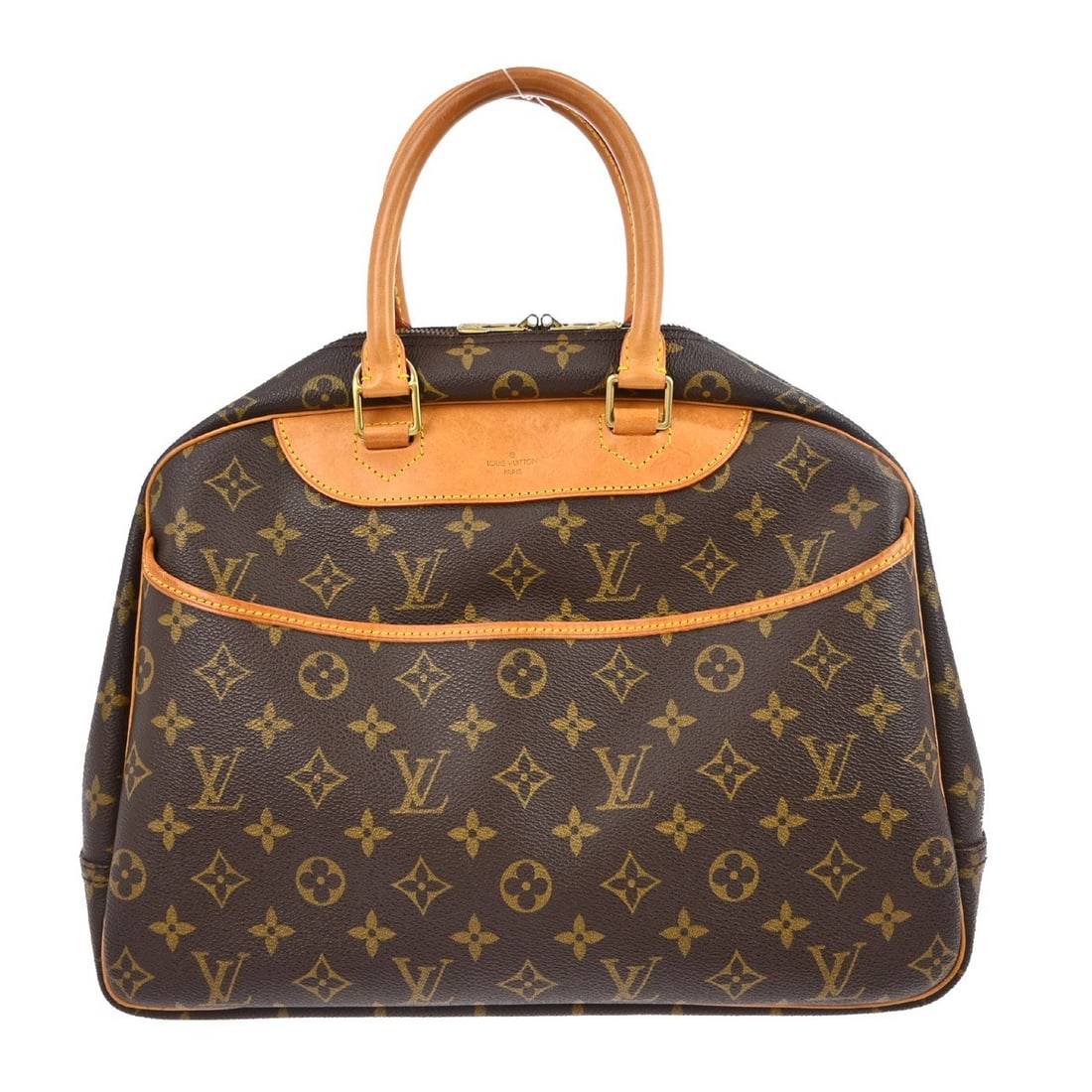 Louis Vuitton Deauville Monogram Canvas Medium Bowling Bag M42270: Louis Vuitton Deauville Monogram Canvas Medium Bowling Bag M42270 This Louis Vuitton Deauville Bowling Handbag features the iconic monogram canvas with brown exterior and beige double handles. Designe