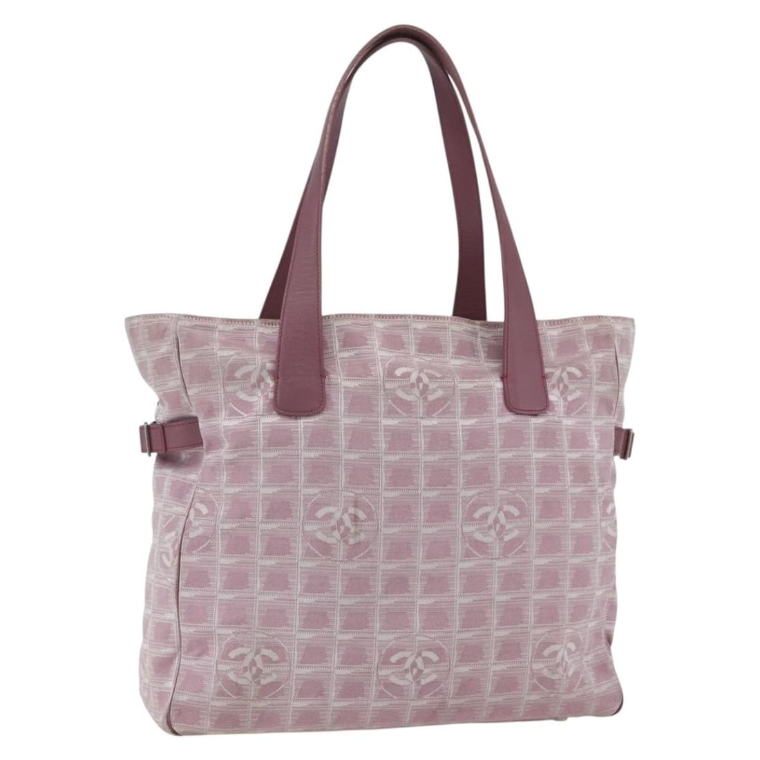 CHANEL New Travel Line Pink Silver Nylon Tote Bag: CHANEL New Travel Line Pink Silver Nylon Tote Bag This CHANEL Travel Line tote bag is crafted from pink and silver nylon and features the iconic CC logo. Designed for women, the bag offers ample space