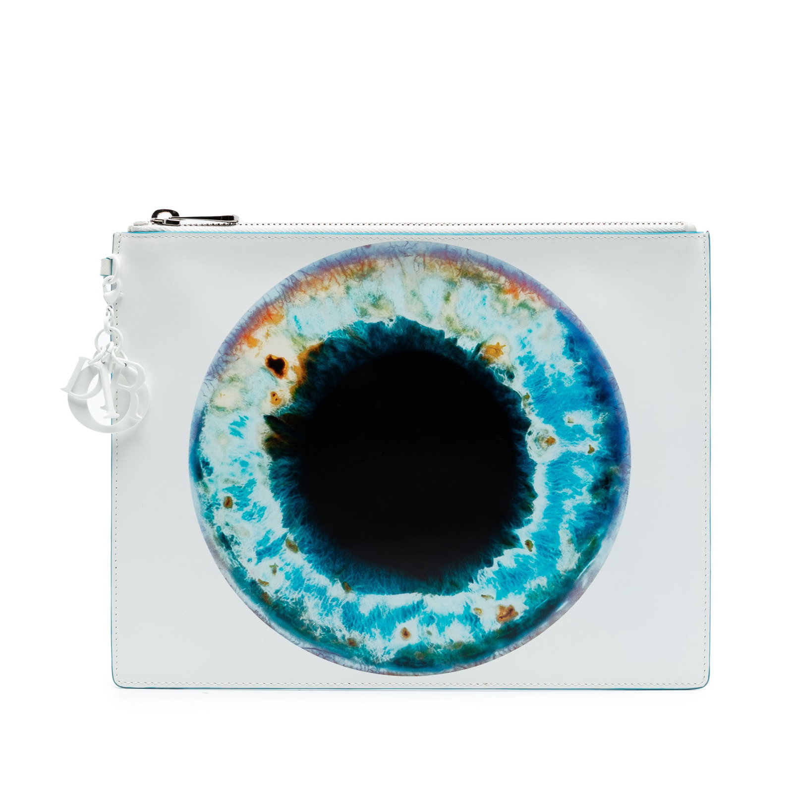 Marc Quinn Eyeball Motif Leather Clutch Bag by Dior: Marc Quinn Eyeball Motif Leather Clutch Bag by Dior This Dior Marc Quinn Eyeball Print Leather Clutch features a distinctive printed leather exterior with a top zip closure and an interior slip pocket