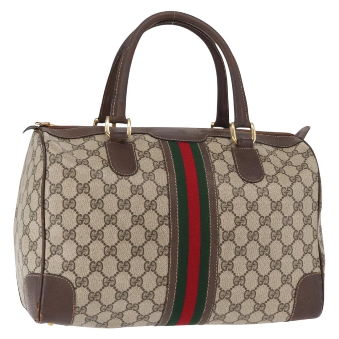 GUCCI GG Supreme Beige Gold PVC Hand Bag Italy Authentic: GUCCI GG Supreme Beige Gold PVC Hand Bag Italy Authentic This GUCCI GG Supreme Web Sherry Line Hand Bag is a stylish accessory crafted in Italy from PVC leather. The exterior features a chic beige and