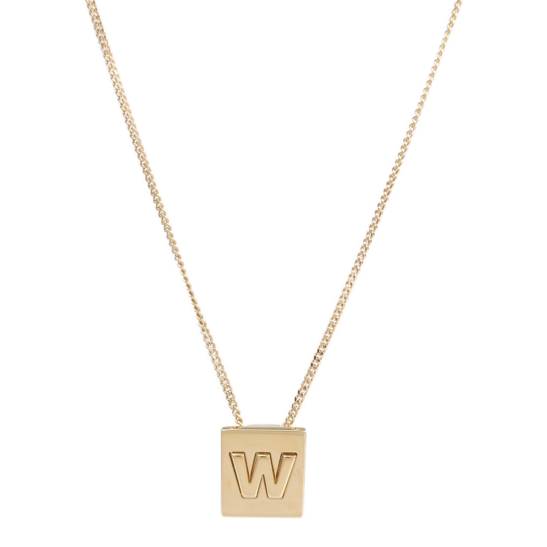 CELINE Gold Tone W Alphabet Pendant Necklace for Women: CELINE Gold Tone W Alphabet Pendant Necklace for Women This CELINE Alphabet W Necklace features a gold-tone finish and is crafted for women. The necklace does not contain any stones and is designed in