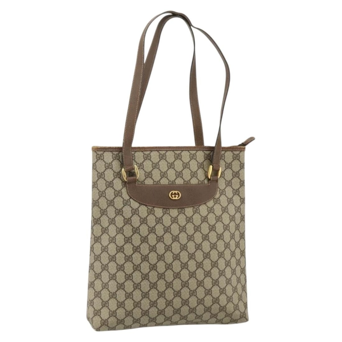 Gucci GG Supreme Beige Gold PVC Tote Bag Italy: Gucci GG Supreme Beige Gold PVC Tote Bag Italy This GUCCI GG Supreme tote bag is crafted from beige and gold PVC leather with GG canvas accents. Designed for women, it features a spacious interior and