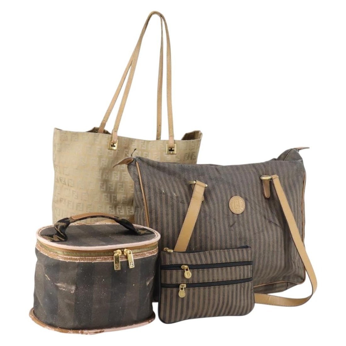 FENDI Zucchino Pecan Hand Bag Coated Canvas Black Brown Auth (1 of 18)