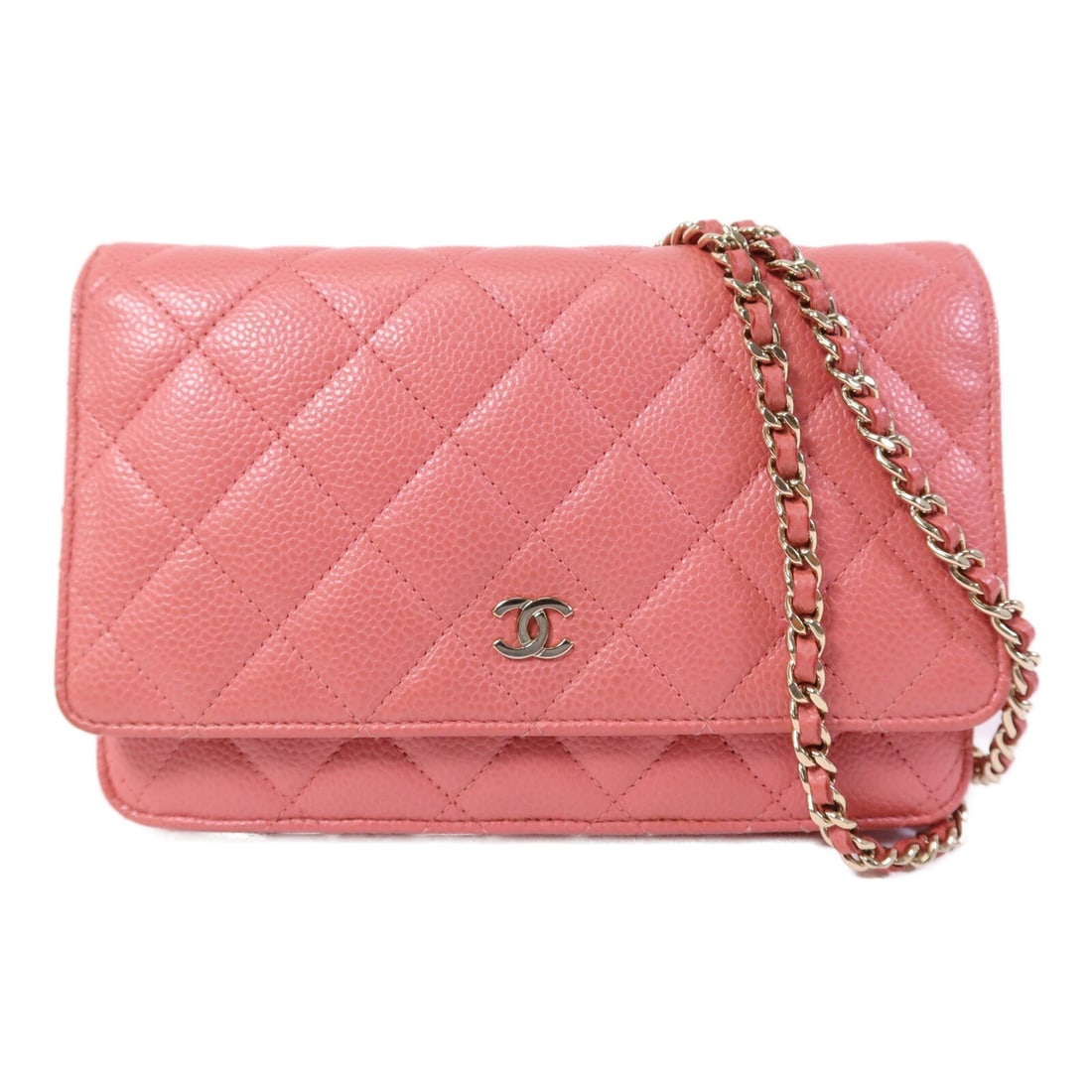 Chanel Pink Caviar Leather Wallet On Chain Shoulder Bag Gold Hardware: Chanel Pink Caviar Leather Wallet On Chain Shoulder Bag Gold Hardware This CHANEL shoulder bag features a classic Wallet On Chain (WOC) design crafted from pink caviar calfskin leather. Designed for w