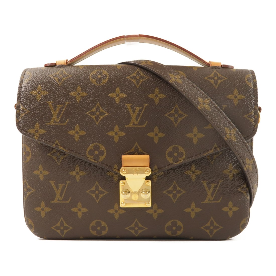 Louis Vuitton Pochette Metis Monogram Brown Shoulder Bag with Gold Hardware: Louis Vuitton Pochette Metis Monogram Brown Shoulder Bag with Gold Hardware This Louis Vuitton Pochette Metis 2-way shoulder bag features the iconic Monogram brown PVC coated canvas. Designed for vers