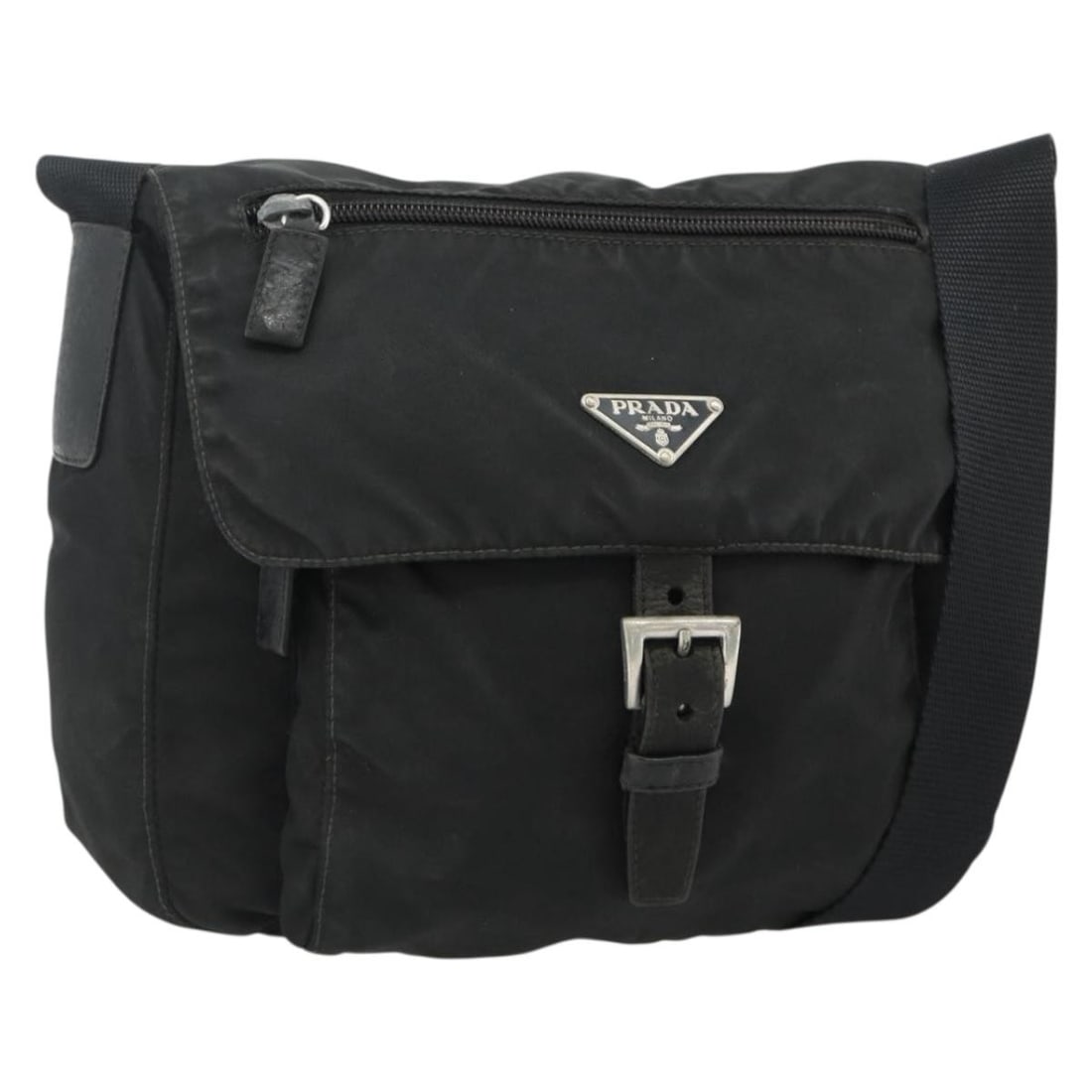 Prada Black Nylon Women Shoulder Bag Silver Italy Auth: Prada Black Nylon Women Shoulder Bag Silver Italy Auth This PRADA shoulder bag is crafted from black nylon with silver-tone accents. Designed for women, it features a practical size with a spacious in