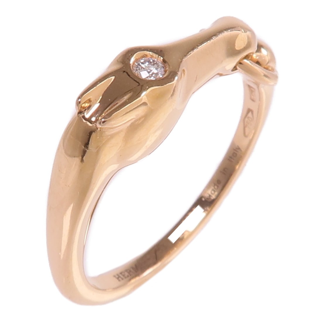 Hermes Galop 18K Rose Gold Diamond Ring Size 6.5: Hermes Galop 18K Rose Gold Diamond Ring Size 6.5 This HERMES Galop ring is crafted from 18K pink (rose) gold and features a diamond accent. Designed for women, the ring is sized at US 6.5 and showcase