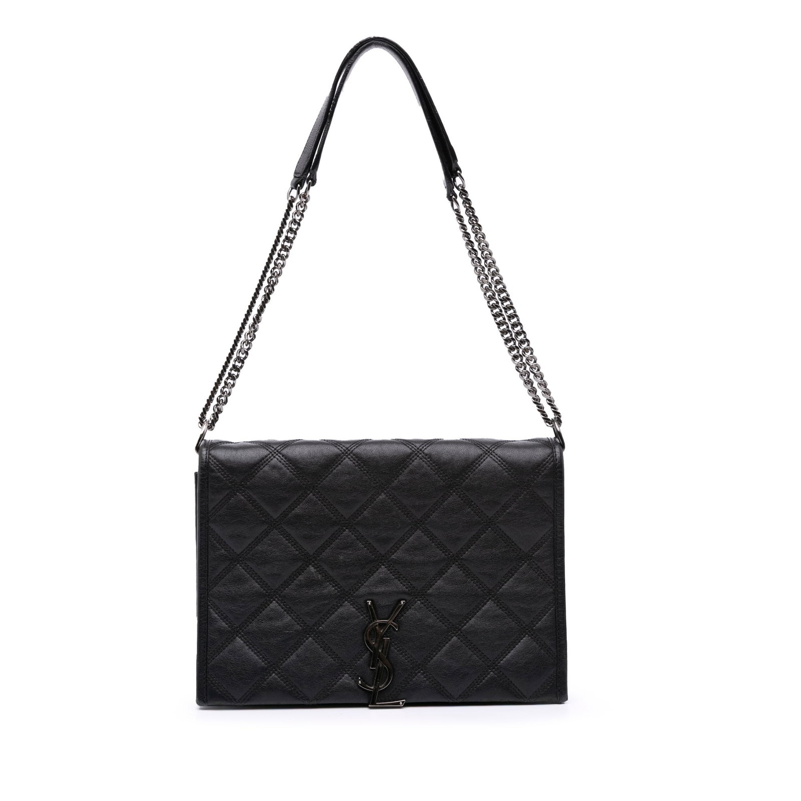 Saint Laurent Mini Becky Black Quilted Lambskin Shoulder Bag: Saint Laurent Mini Becky Black Quilted Lambskin Shoulder Bag This Saint Laurent Mini Quilted Lambskin Becky Chain Shoulder Bag showcases a sophisticated design with a quilted leather body. It features