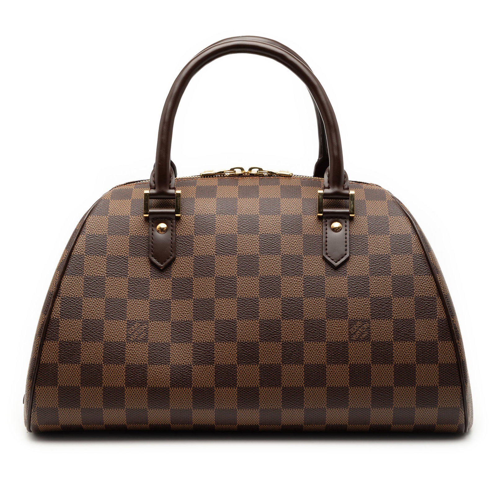 Louis Vuitton Ribera MM Handbag in Damier Ebene Canvas Brown: Louis Vuitton Ribera MM Handbag in Damier Ebene Canvas Brown The Louis Vuitton Damier Ebene Ribera MM features a brown damier ebene canvas body with rolled leather handles and a top zip closure. The b