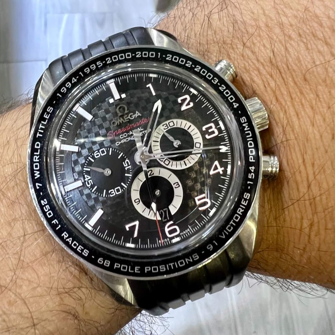 Omega Michael Schumacher Limited Edition Automatic Watch 41mm: Omega Michael Schumacher Limited Edition Automatic Watch 41mm This Omega Stainless Steel Michael Schumacher Limited Edition Watch showcases an elegant design with a robust automatic movement. With a c
