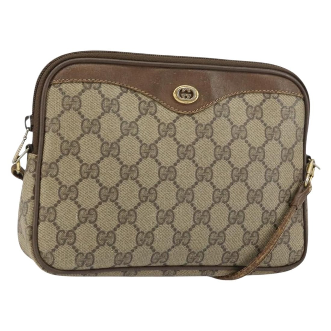 GUCCI GG Supreme PVC Shoulder Bag Beige Gold 56 02 068 Authentic: GUCCI GG Supreme PVC Shoulder Bag Beige Gold 56 02 068 Authentic This authentic GUCCI GG Supreme Shoulder Bag is a stylish and versatile accessory crafted in Italy from durable PVC leather. The bag fe