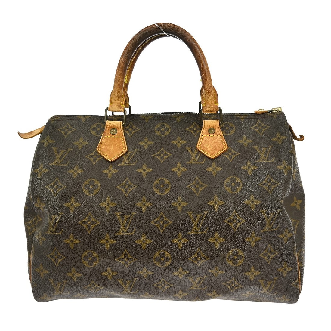 Louis Vuitton Speedy 30 Monogram Canvas Satchel Medium Brown France: Louis Vuitton Speedy 30 Monogram Canvas Satchel Medium Brown France This Louis Vuitton Monogram Speedy 30 handbag features the iconic monogram canvas exterior with leather trim and double beige leathe