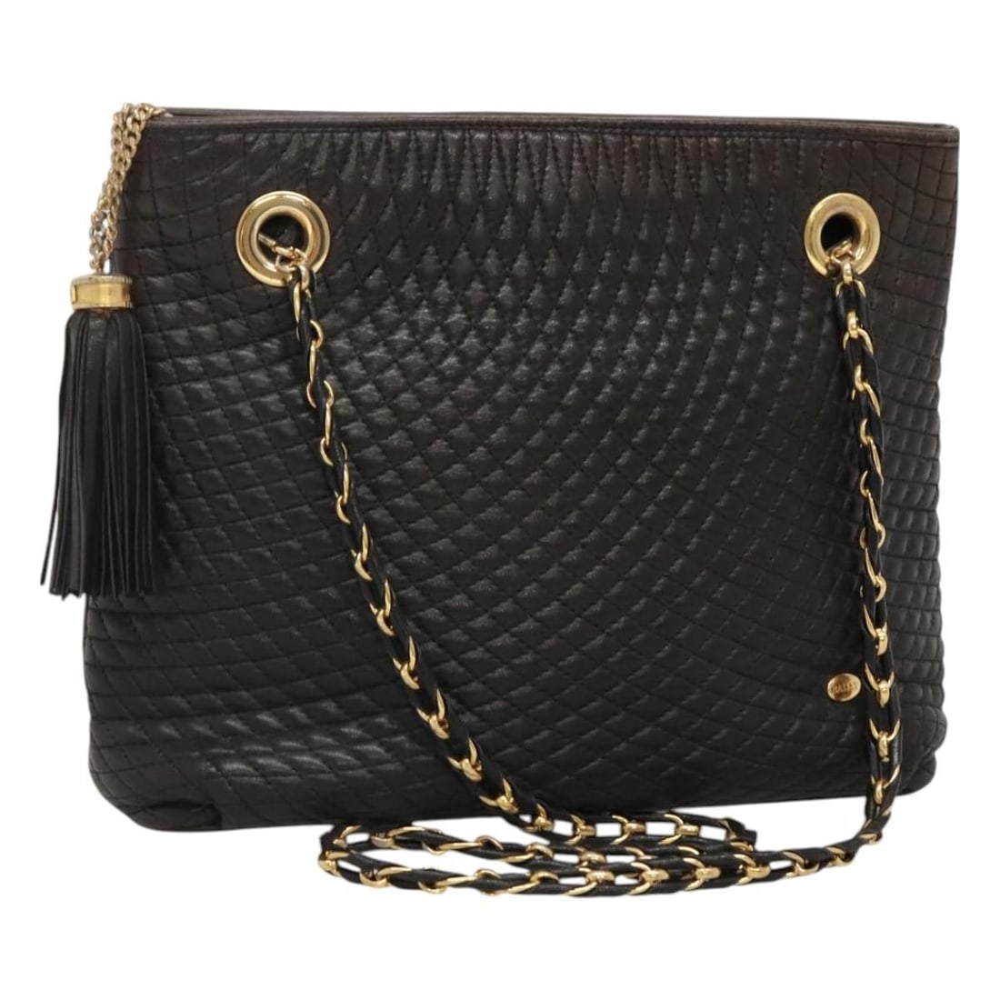 BALLY Black Gold Quilted Chain Shoulder Bag Leather Made in Italy: BALLY Black Gold Quilted Chain Shoulder Bag Leather Made in Italy This BALLY Quilted Chain Shoulder Bag combines sophisticated style with practicality. Crafted from high-quality leather in a striking 