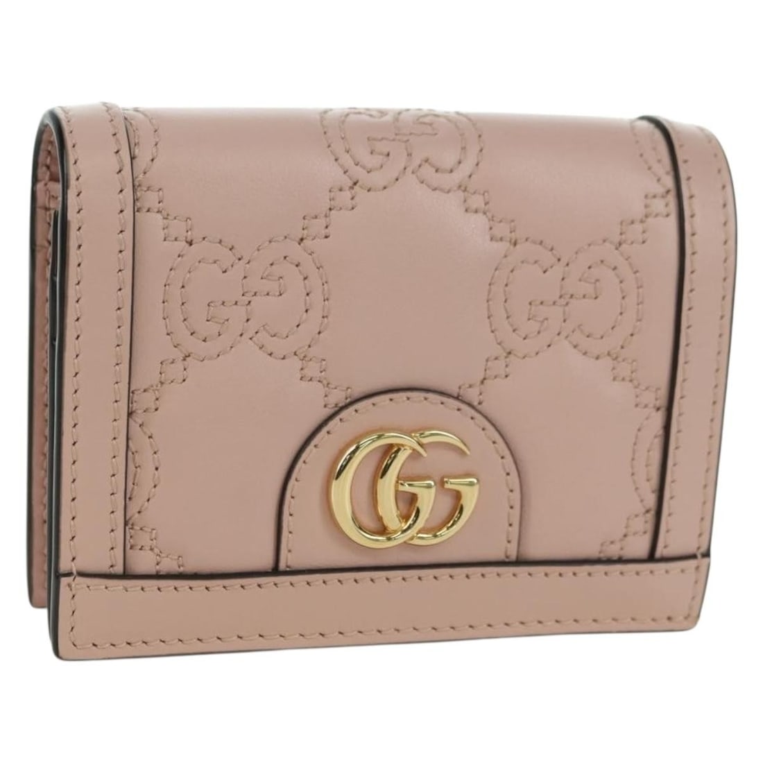Gucci Pink GG Canvas and Leather Wallet Gold Accents 723786: Gucci Pink GG Canvas and Leather Wallet Gold Accents 723786 This women's Gucci wallet features a combination of leather and GG canvas in a pink and gold color scheme. Designed with a compact profile, 