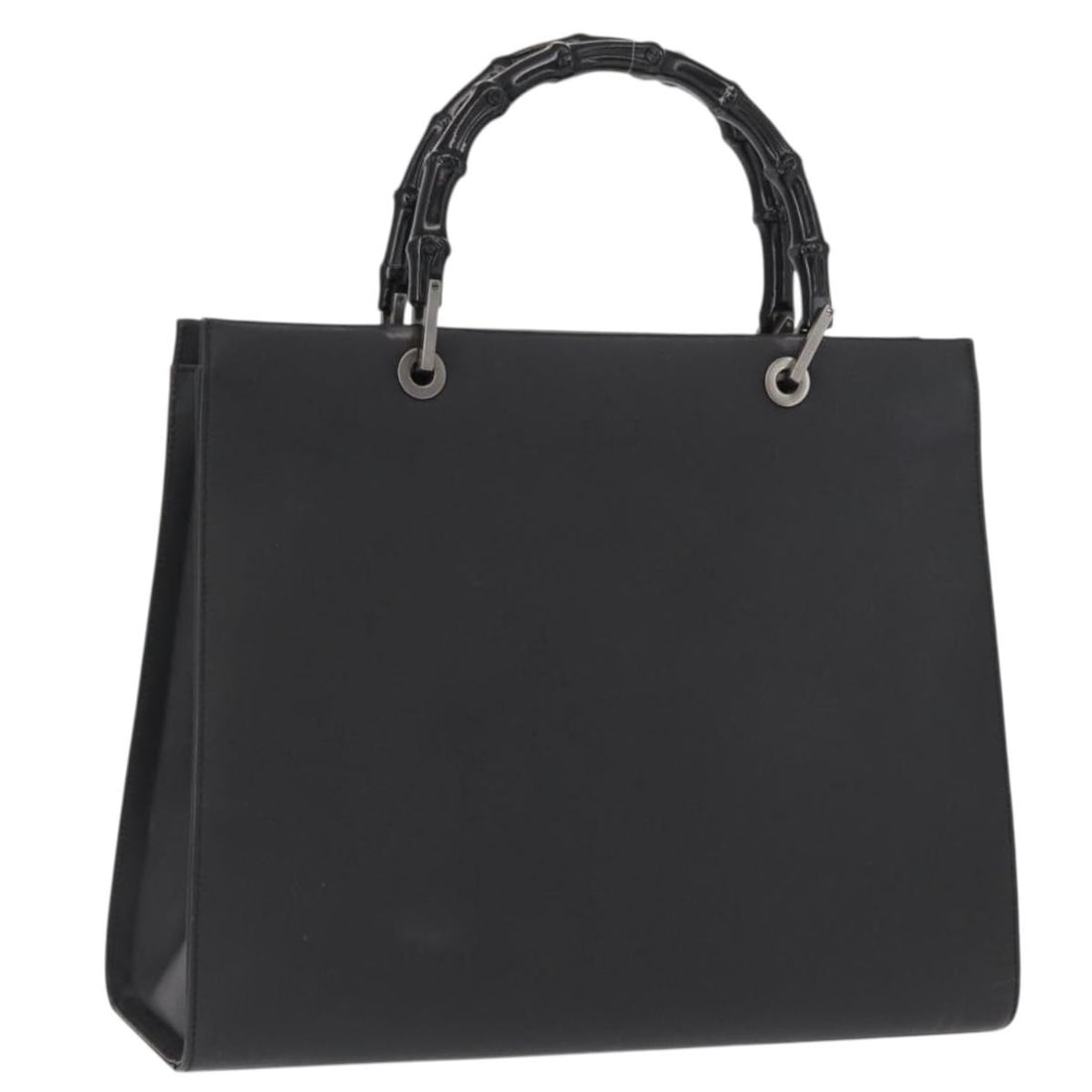 Black Leather Gucci Bamboo Handle Handbag 002 1010 with Dust Bag: Black Leather Gucci Bamboo Handle Handbag 002 1010 with Dust Bag This GUCCI Bamboo Hand Bag features black leather with bamboo handles and is designed for women. The bag is made in Italy and includes 
