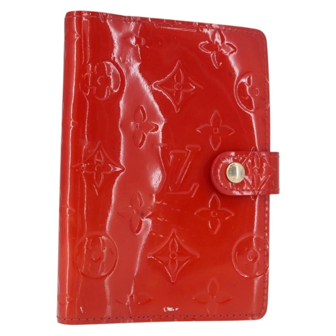 LOUIS VUITTON Monogram Vernis Red Patent Leather Day Planner Cover R21016: LOUIS VUITTON Monogram Vernis Red Patent Leather Day Planner Cover R21016 This LOUIS VUITTON Monogram Vernis Agenda PM Day Planner Cover is a stylish and practical accessory for organizing your notes 