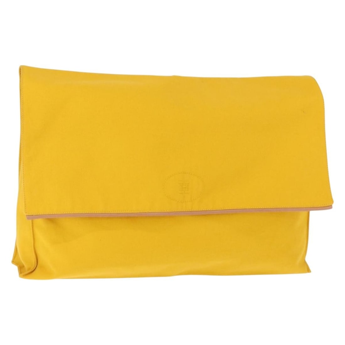 HERMES Yellow Canvas Clutch Bag Made in France BA8466: HERMES Yellow Canvas Clutch Bag Made in France BA8466 This authentic HERMES clutch bag is a stylish accessory crafted with durable canvas in a vibrant yellow color. With its spacious dimensions, measu