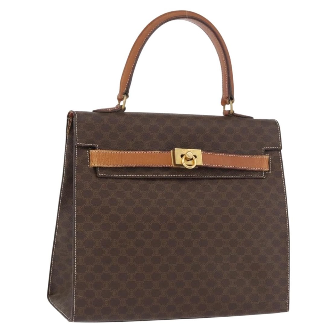 Celine Macadam Pattern Brown PVC and Leather Women's Handbag Gold Accents: Celine Macadam Pattern Brown PVC and Leather Women's Handbag Gold Accents This is a CELINE Macadam Canvas handbag crafted with brown and gold PVC leather. Designed for women, the bag features a top ha