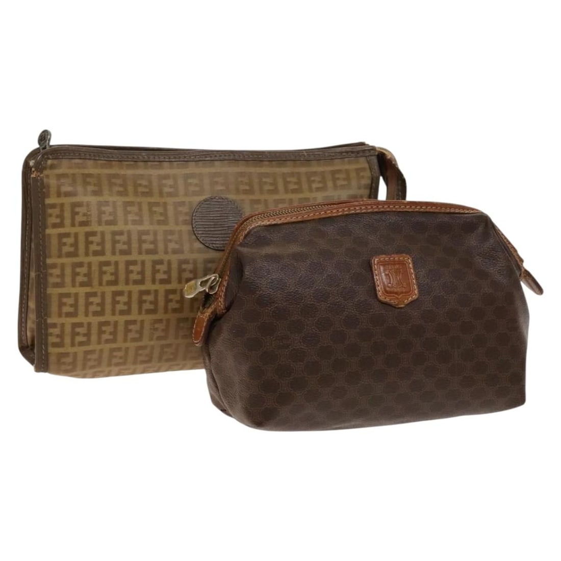 Fendi Zucca Canvas Clutch Bag Beige Brown PVC Leather Set of 2 Auth: Fendi Zucca Canvas Clutch Bag Beige Brown PVC Leather Set of 2 Auth Introducing the FENDI Celine Zucca Canvas Macadam Bag, a stylish clutch that combines elegance with practical design. Crafted from d