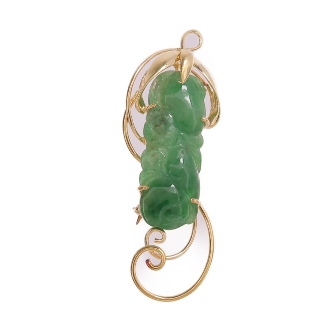 Jade K18 Yellow Gold Brooch JEWELRY: Jade K18 Yellow Gold Brooch JEWELRY This elegant brooch features a green jade stone set in 18K yellow gold. Designed for women, it offers a classic and sophisticated style, making it a versatile acces