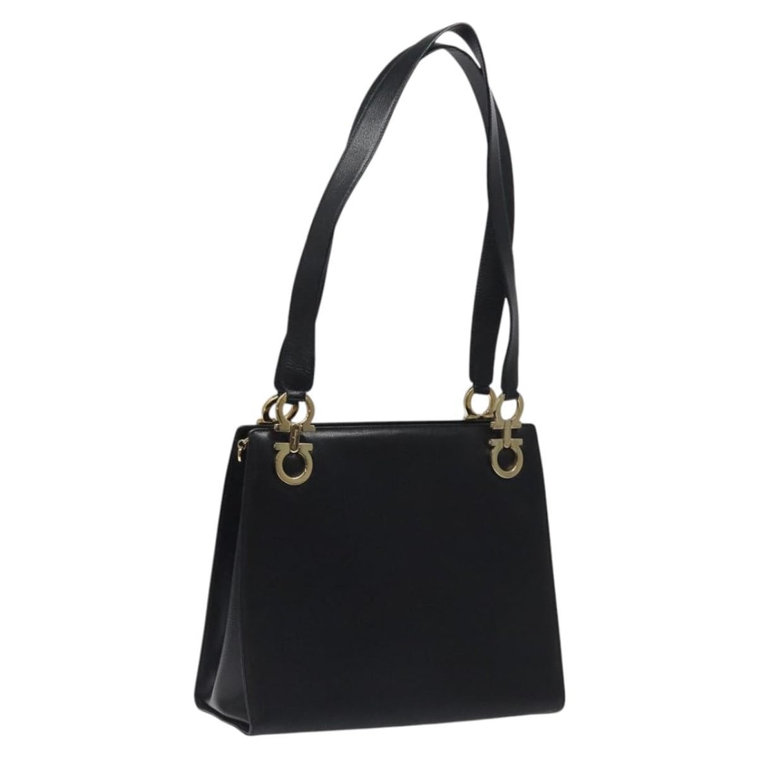 Gancini Black Leather Shoulder Purse by Salvatore Ferragamo Gold Accents: Gancini Black Leather Shoulder Purse by Salvatore Ferragamo Gold Accents This Salvatore Ferragamo Gancini shoulder bag is crafted from black leather with gold-tone accents. Designed for women, it offe
