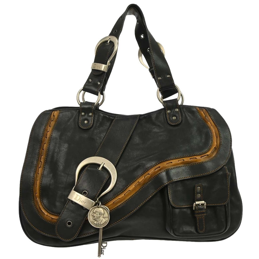 Dior Gaucho Large Black Leather Saddle Bag Top Handle Italy (1 of 18)
