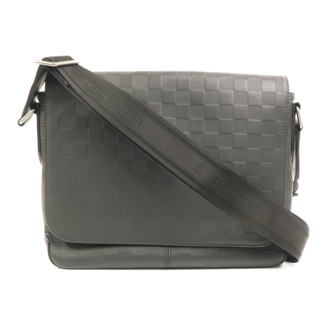 Louis Vuitton District PM Monogram Eclipse Black Shoulder Bag: Louis Vuitton District PM Monogram Eclipse Black Shoulder Bag This Louis Vuitton District PM shoulder bag showcases the iconic Monogram Eclipse pattern in black on PVC coated canvas. Designed for men,