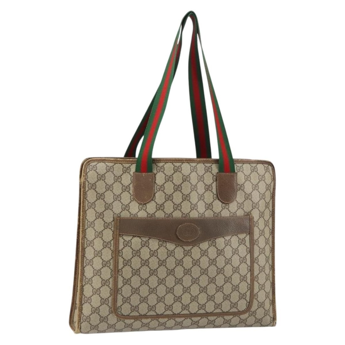 Gucci GG Supreme Beige and Red Sherry Line Tote Bag 89 02 997: Gucci GG Supreme Beige and Red Sherry Line Tote Bag 89 02 997 This is a Gucci GG Supreme Web Sherry Line tote bag crafted from GG canvas in beige and red. The tote features dual handles with a drop of