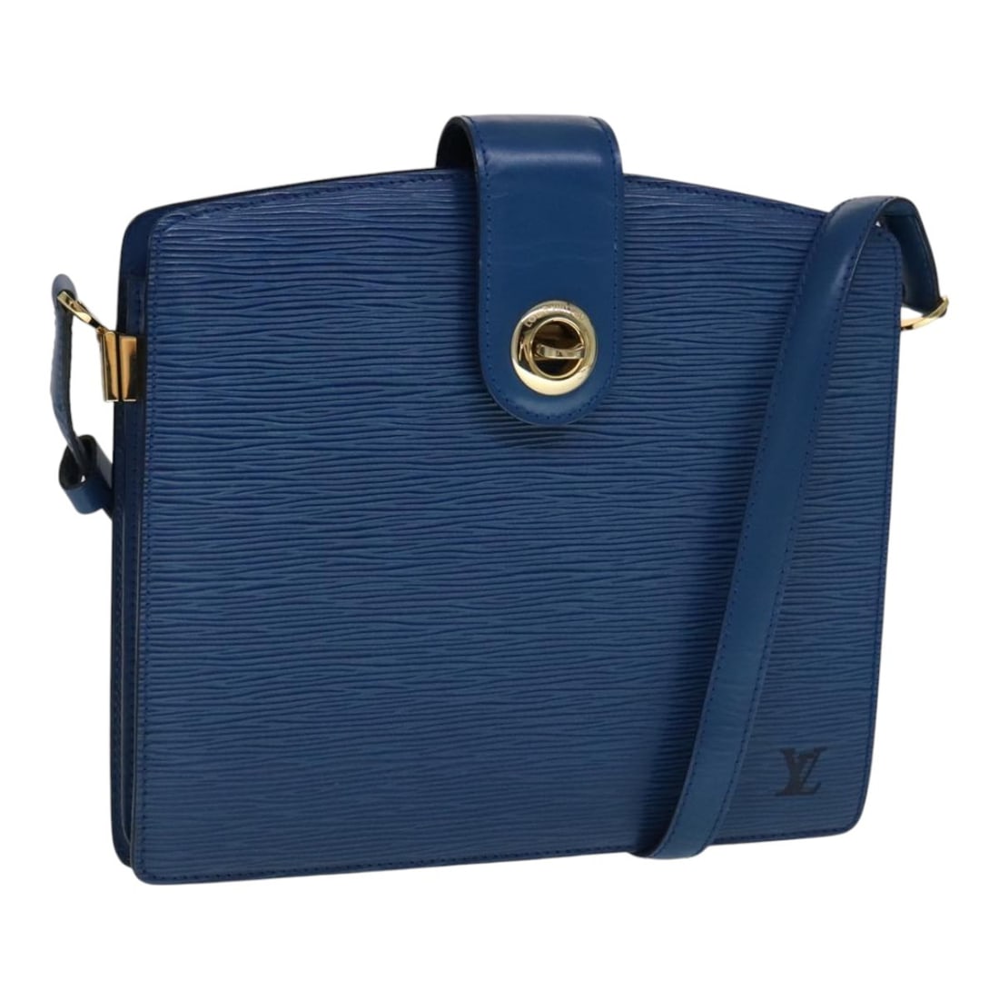 Louis Vuitton Capuchin Epi Leather Blue Shoulder Bag M52345 France: Louis Vuitton Capuchin Epi Leather Blue Shoulder Bag M52345 France This is a Louis Vuitton Epi Capuchin shoulder bag in blue, crafted from durable Epi leather. Designed for women, the bag features a s