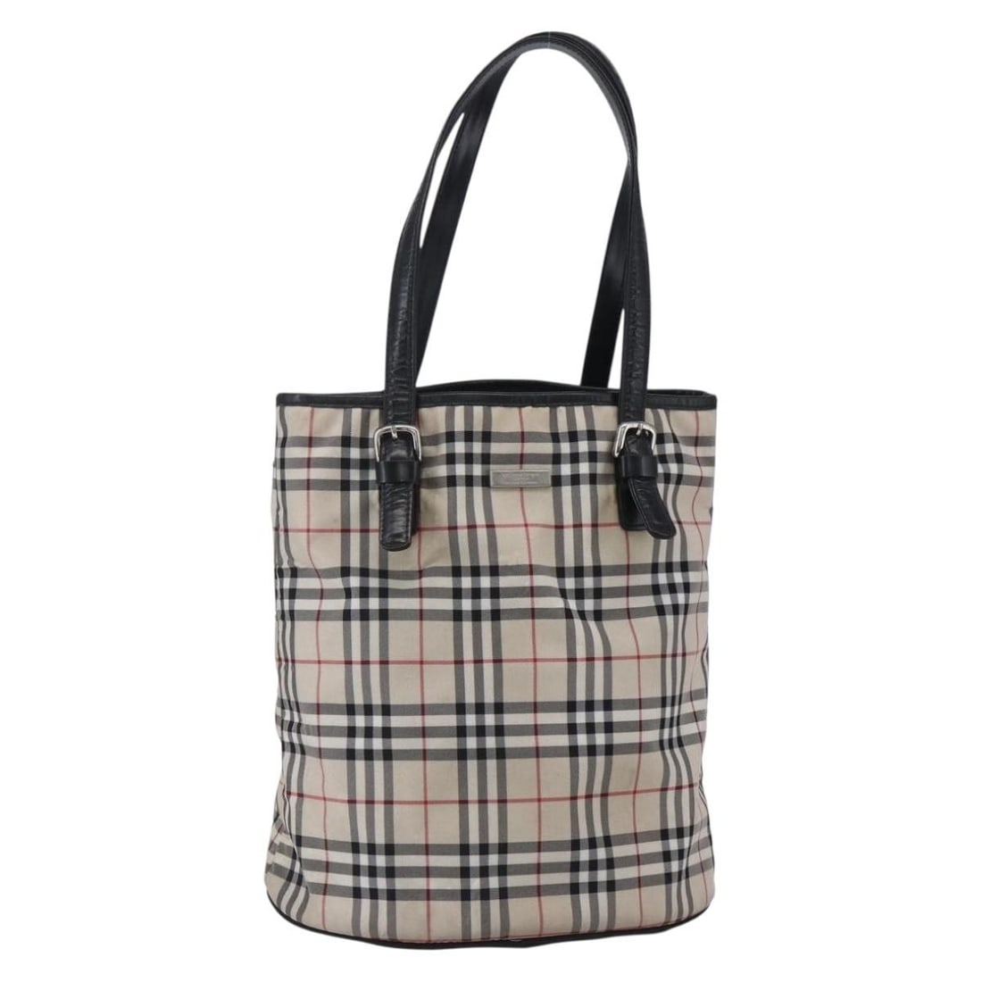 Burberry Beige Nylon Nova Check Women Tote Japan: Burberry Beige Nylon Nova Check Women Tote Japan This Burberry Nova Check tote bag is crafted from beige and silver nylon, offering a spacious and practical design. The bag features dual top handles a