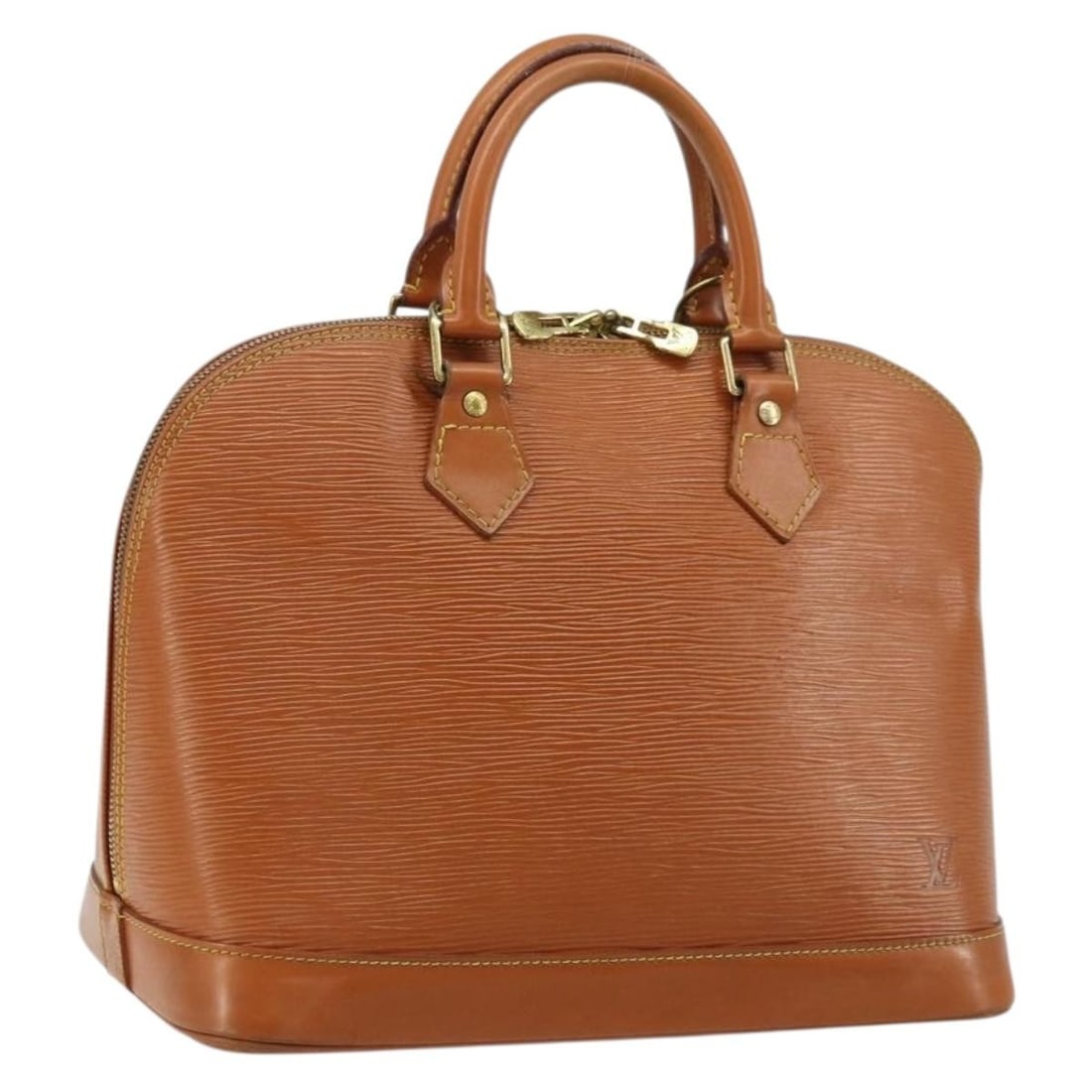 Louis Vuitton Epi Leather Alma Brown Handbag M52143 France: Louis Vuitton Epi Leather Alma Brown Handbag M52143 France This Louis Vuitton Epi Alma handbag features a classic brown Epi leather exterior, offering a timeless and structured silhouette. Designed fo