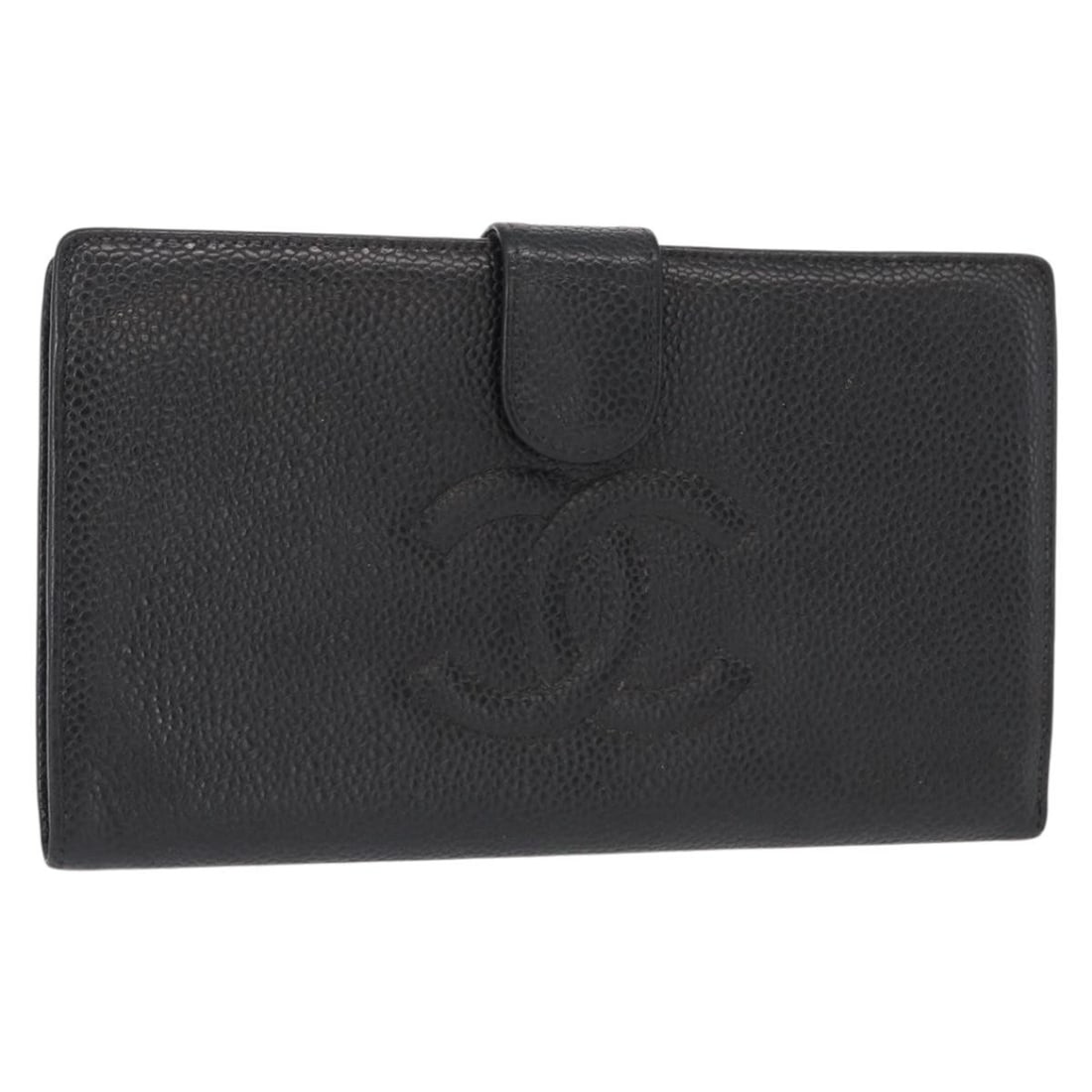 CHANEL Coco Mark Long Wallet Caviar Skin Black Gold Auth: CHANEL Coco Mark Long Wallet Caviar Skin Black Gold Auth This CHANEL COCO Mark Long Wallet combines elegance with functionality, crafted from luxurious grained calfskin in a striking black and gold co