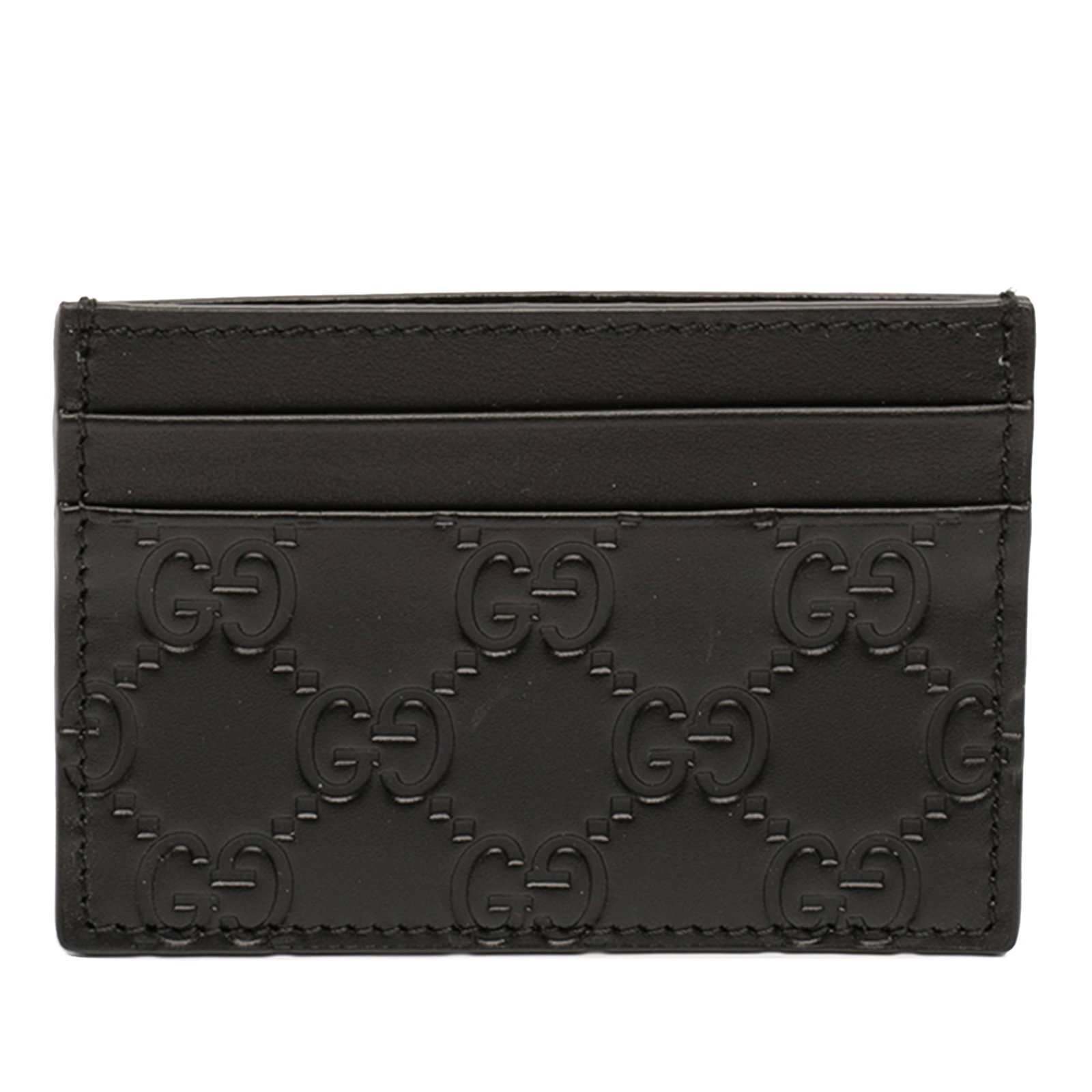 Gucci Guccissima Black Embossed Leather Card Wallet Italy: Gucci Guccissima Black Embossed Leather Card Wallet Italy This Guccissima card holder features an embossed leather body with multiple card slots. It is crafted in black leather and made in Italy. The 