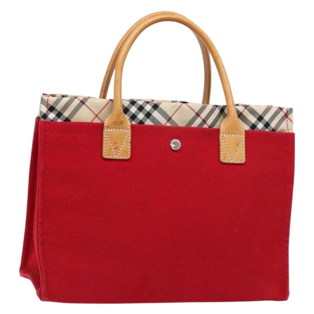BURBERRY Blue Label Red Silver Canvas Hand Bag Japan: BURBERRY Blue Label Red Silver Canvas Hand Bag Japan This BURBERRY Blue Label Hand Bag features a striking red and silver canvas exterior, combining style with functionality. Designed in Japan, this h