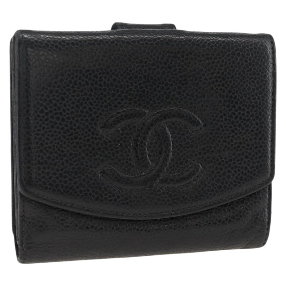 Black Grained Calfskin Chanel Bifold Wallet with Gold CC Logo and Card: Black Grained Calfskin Chanel Bifold Wallet with Gold CC Logo and Card This CHANEL bifold wallet is crafted from grained calfskin leather in black, featuring gold-tone CC hardware. Designed for women,