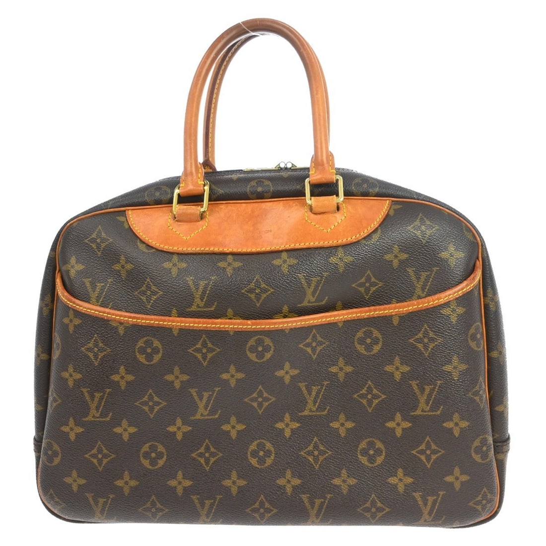 Louis Vuitton Deauville Monogram Canvas Bowling Vanity Bag Brown: Louis Vuitton Deauville Monogram Canvas Bowling Vanity Bag Brown This Louis Vuitton Deauville Bowling Business handbag features the iconic Monogram canvas leather exterior with beige double handles. D
