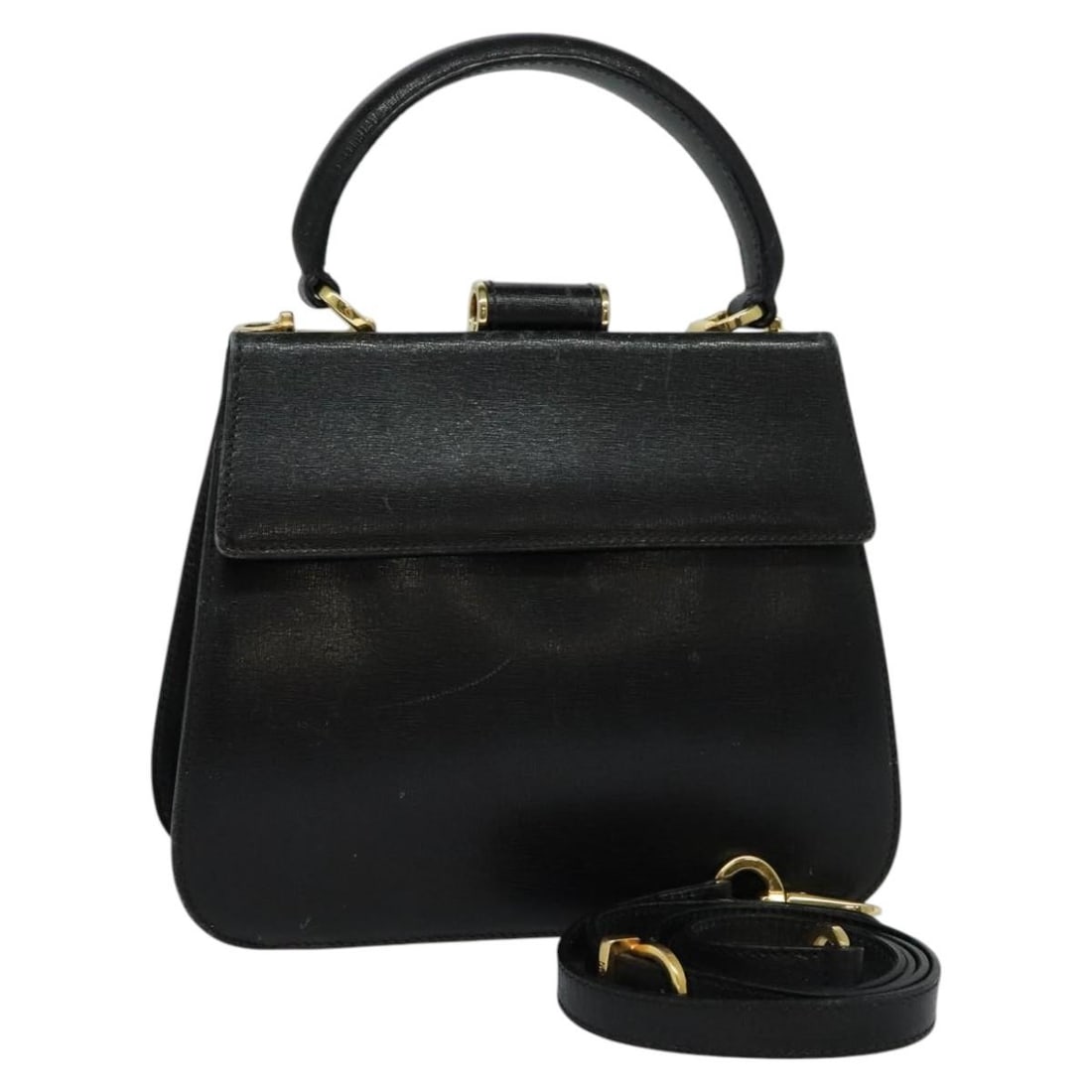 Black Leather Ferragamo Handbag with Shoulder Strap and Dust Bag: Black Leather Ferragamo Handbag with Shoulder Strap and Dust Bag This Salvatore Ferragamo 2-way handbag is crafted from black leather and designed for women. It features both a handle and an adjustabl