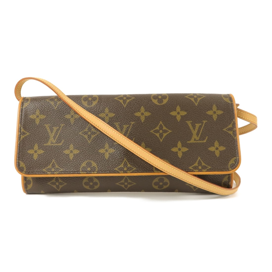 Louis Vuitton Monogram Brown Pochette Twin GM Shoulder Bag GHW: Louis Vuitton Monogram Brown Pochette Twin GM Shoulder Bag GHW This Louis Vuitton Pochette Twin GM shoulder bag features the iconic monogram pattern on brown PVC coated canvas. Designed for women, it 