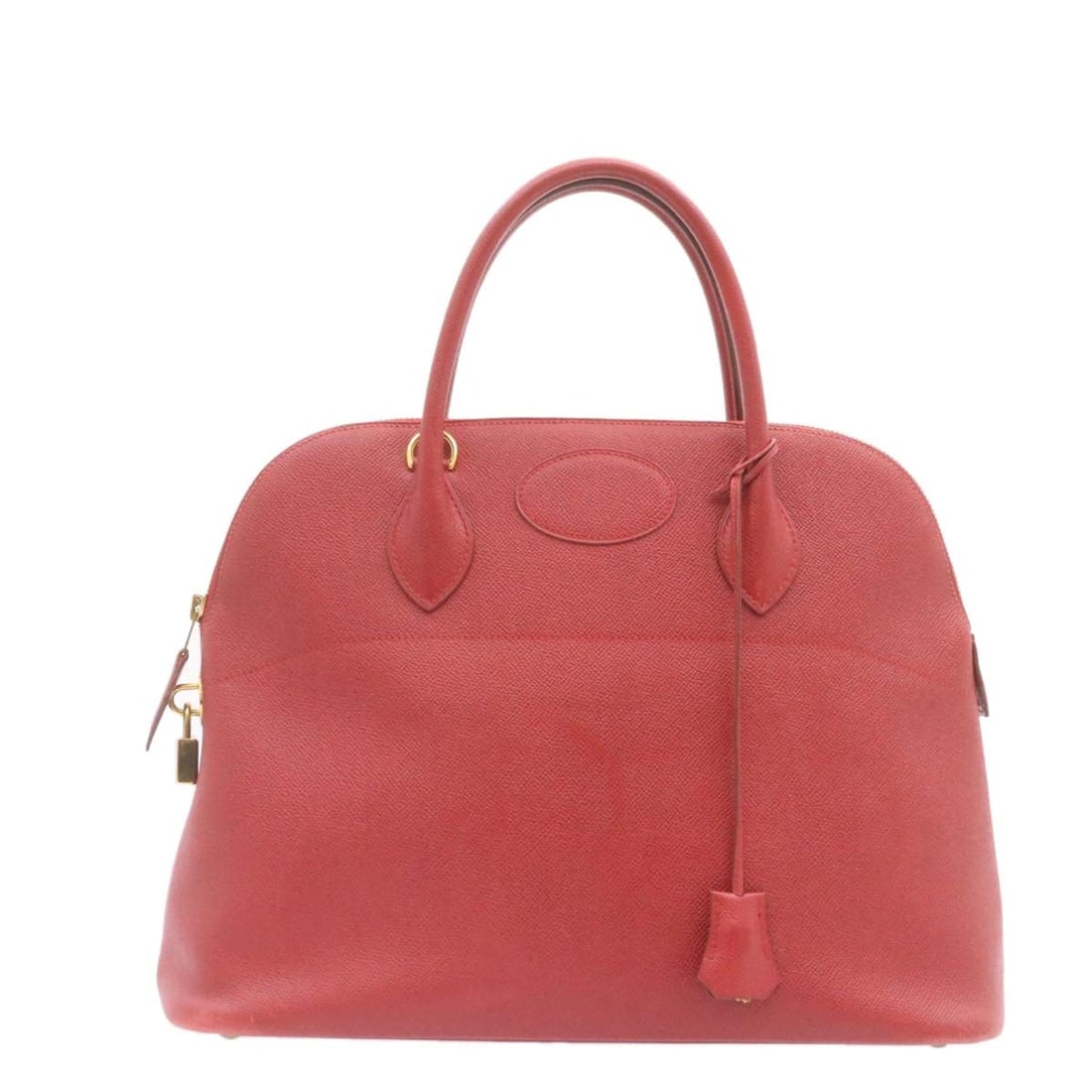 Red Leather Bolide Handbag by Hermes 37cm: Red Leather Bolide Handbag by Hermes 37cm This Hermes Bolide Bag is crafted from red leather and features a classic design tailored for women. The bag has a box calf leather exterior with slight rubbi