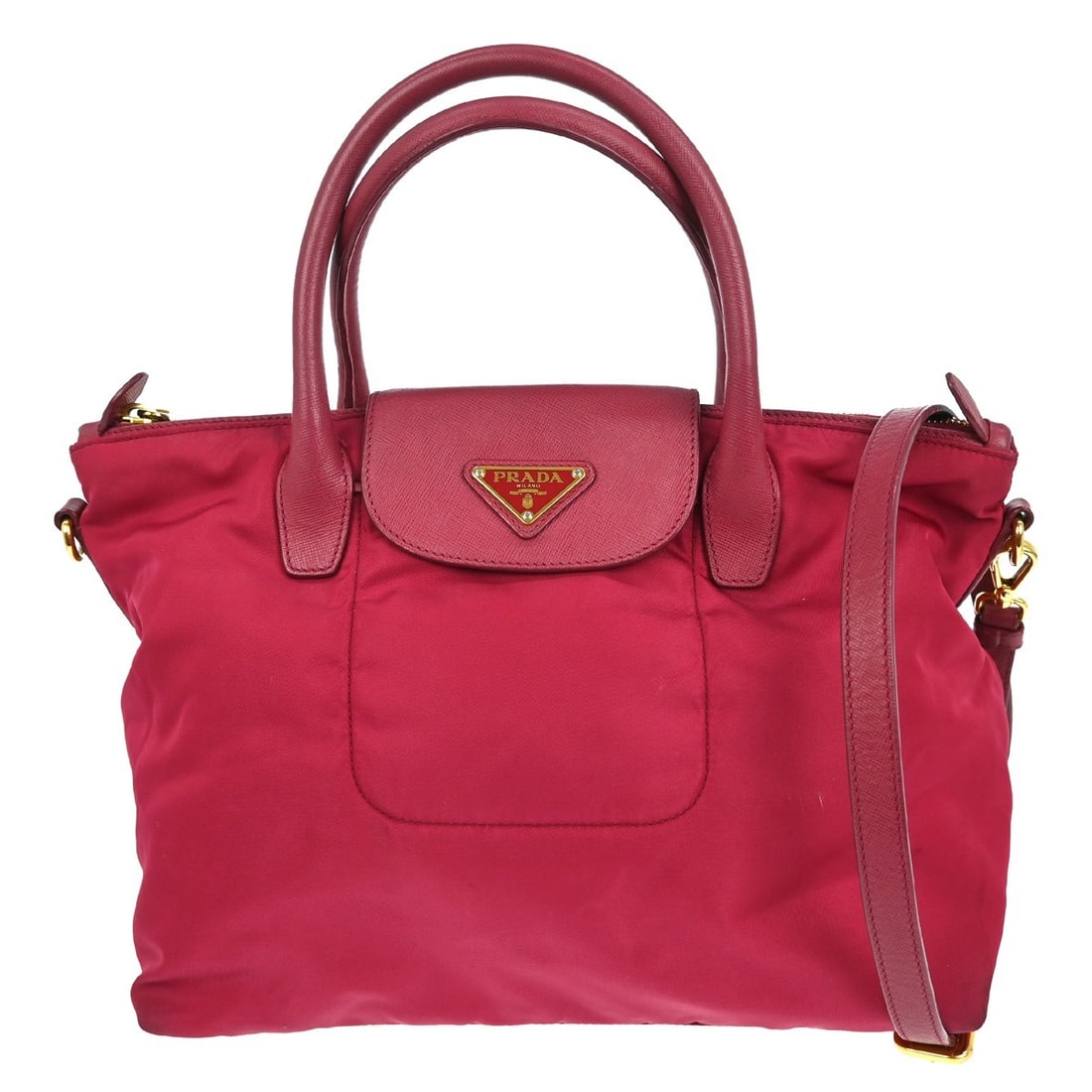 Prada Pink Nylon Top Handle Bag 204 BN2106: Prada Pink Nylon Top Handle Bag 204 BN2106 This Prada pink nylon 2-way handbag features a top handle design with leather handles and a logo accent. The bag offers a medium size, making it suitable for