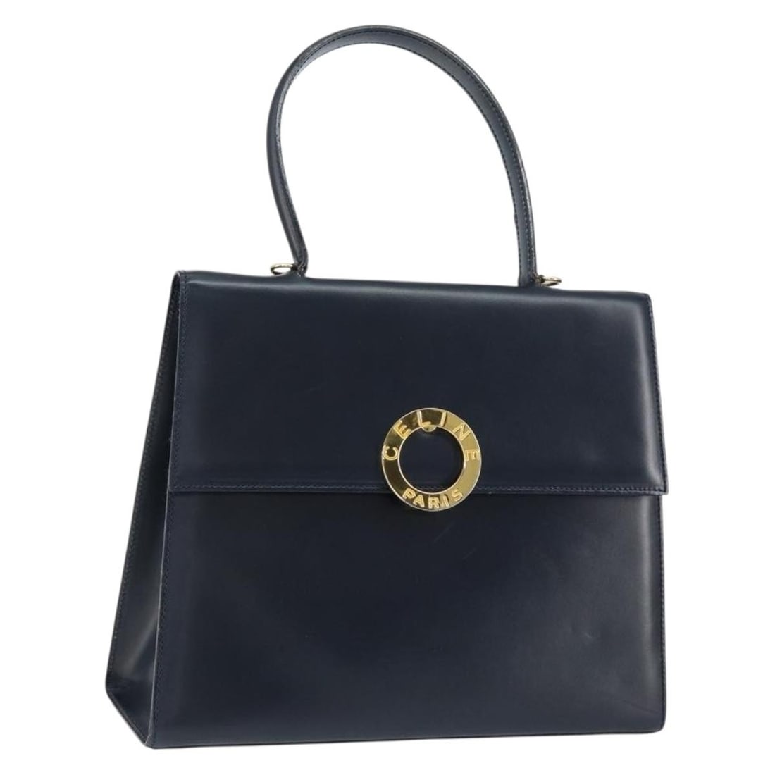 Celine Circle Logo Navy Leather Shoulder Bag 28cm x 24cm: Celine Circle Logo Navy Leather Shoulder Bag 28cm x 24cm This Celine Circle Logo handbag is crafted from navy leather and designed for women. It features a structured silhouette and displays the iconi