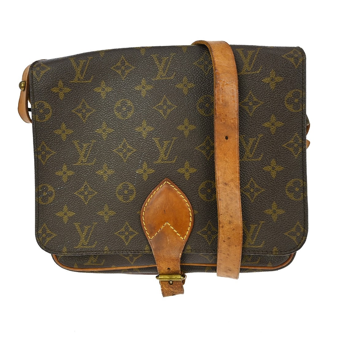 Louis Vuitton Cartouchiere GM Monogram Canvas Shoulder Bag M51252: Louis Vuitton Cartouchiere GM Monogram Canvas Shoulder Bag M51252 This is a vintage Louis Vuitton Cartouchiere GM shoulder bag featuring the iconic monogram canvas with leather trim. The bag is design