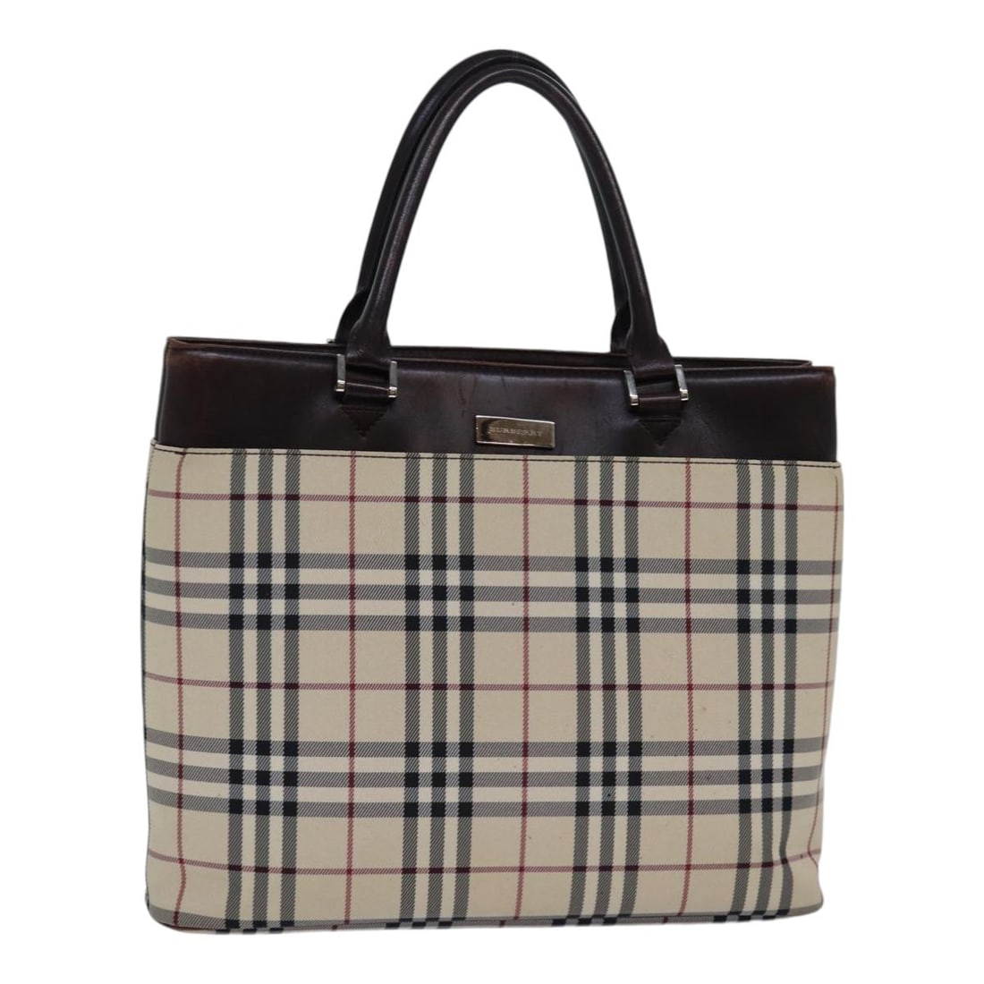 Burberry Nova Check beige silver nylon handbag: Burberry Nova Check beige silver nylon handbag This Burberry Nova Check handbag features a classic beige and silver color scheme and is crafted from durable nylon. Designed for women, the bag offers a