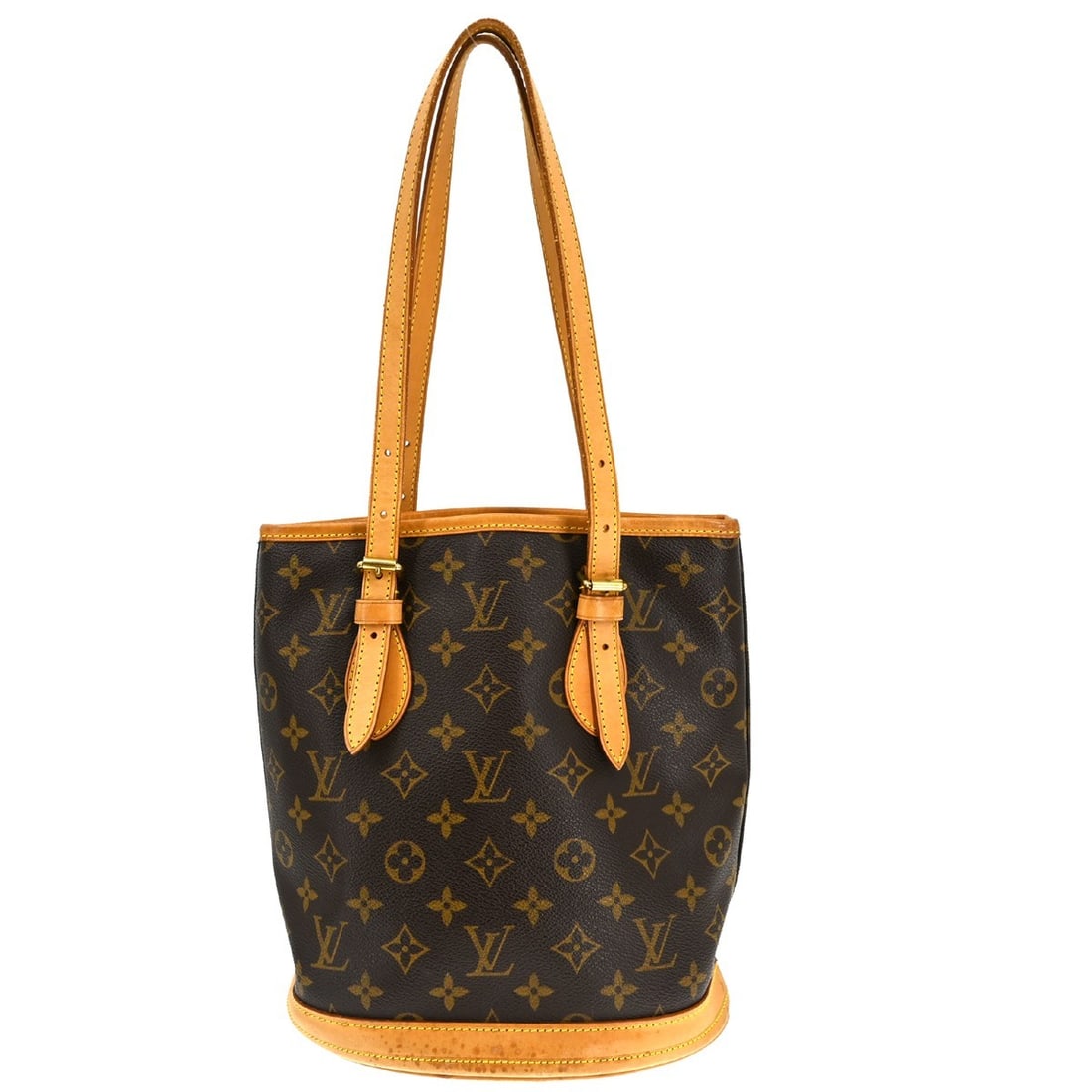 Louis Vuitton Petite Bucket PM Monogram Canvas Shoulder Tote Bag M42238: Louis Vuitton Petite Bucket PM Monogram Canvas Shoulder Tote Bag M42238 This Louis Vuitton Monogram Bucket PM tote bag features the iconic monogram canvas exterior with brown leather shoulder straps. 