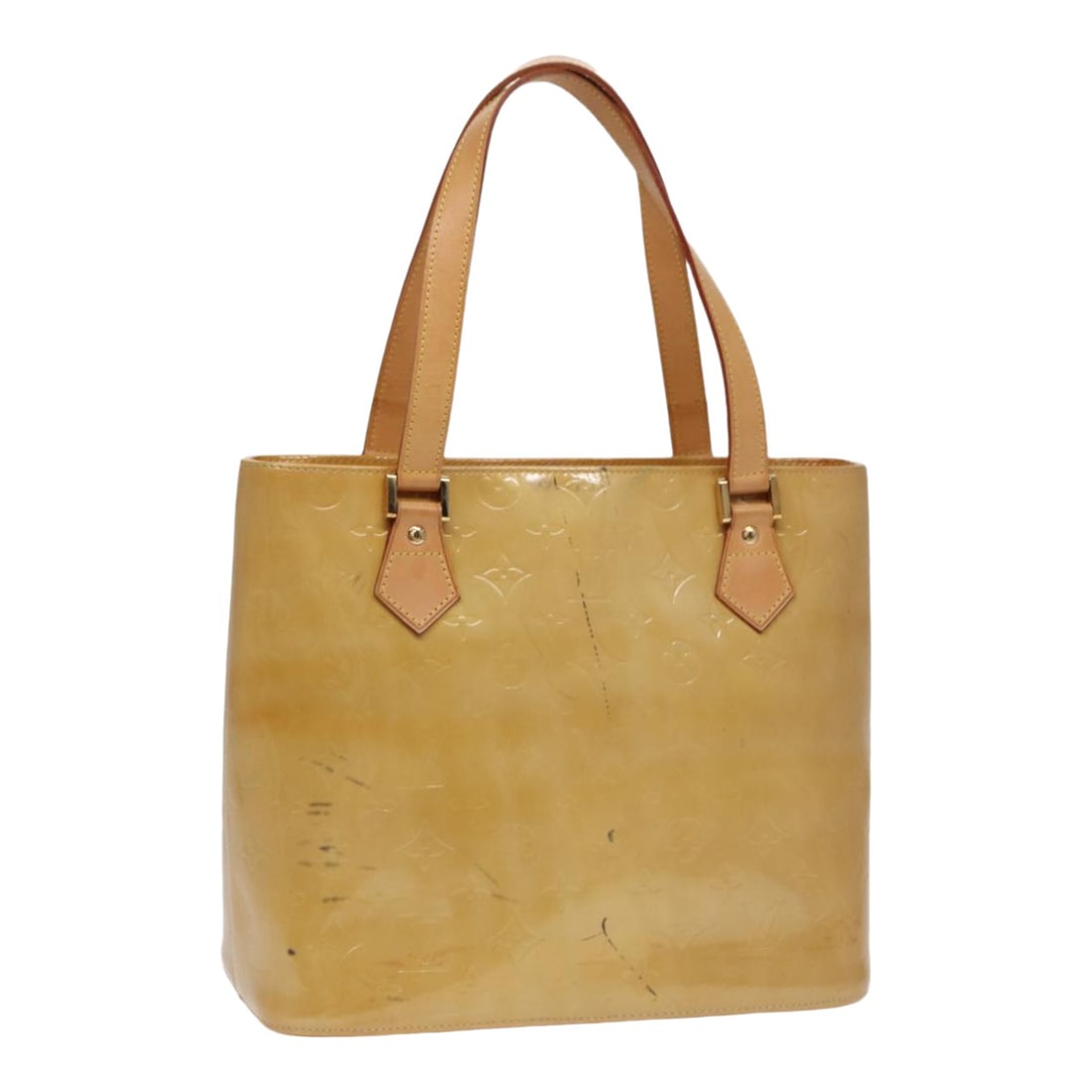Louis Vuitton Houston Monogram Vernis Patent Leather Beige Handbag M91004: Louis Vuitton Houston Monogram Vernis Patent Leather Beige Handbag M91004 This is a Louis Vuitton Monogram Vernis Houston handbag in beige patent leather. Designed for women, the bag features a struct