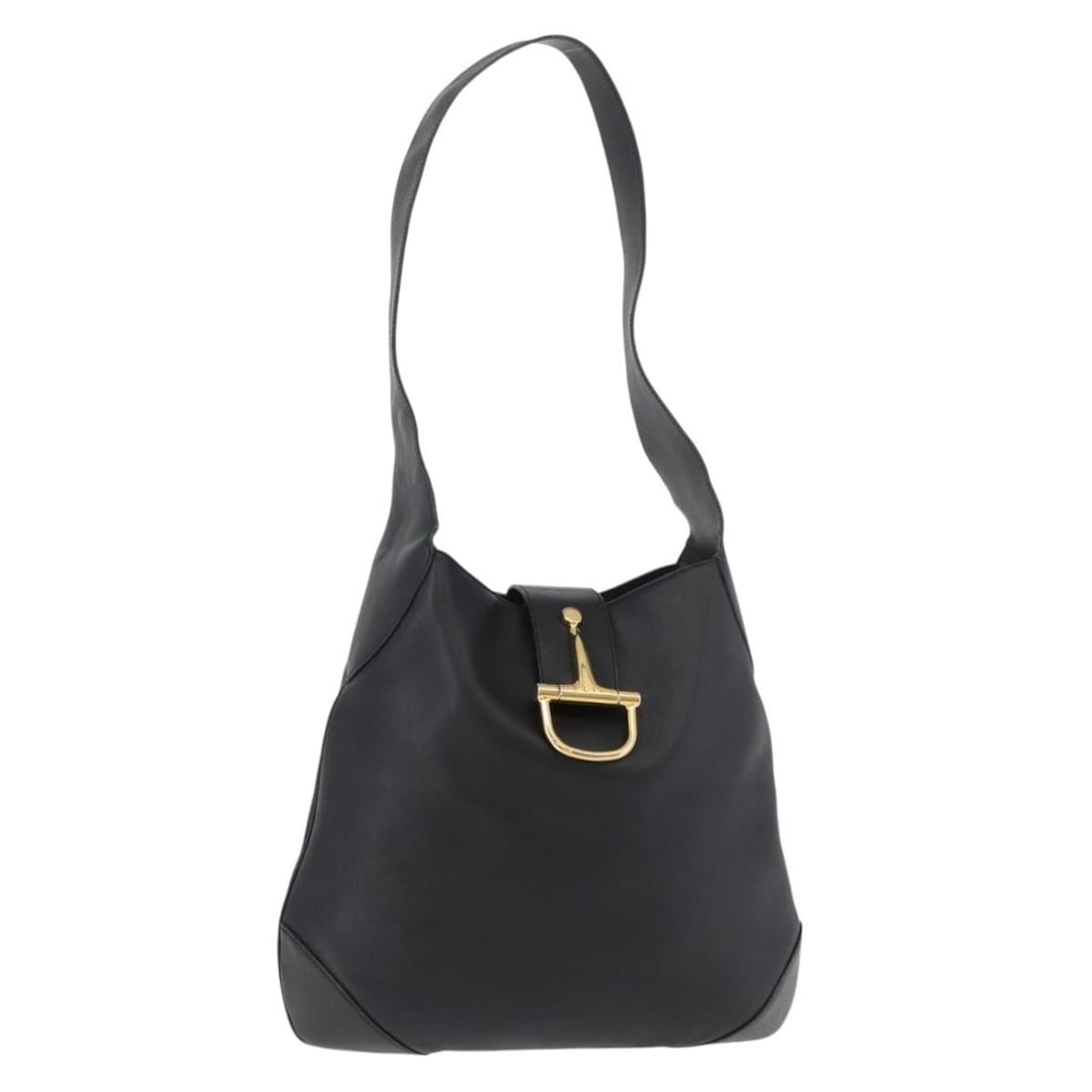 CELINE black leather horsebit shoulder bag gold tone Italy: CELINE black leather horsebit shoulder bag gold tone Italy This CELINE Horsebit shoulder bag is crafted from black leather with gold-tone accents. Designed for women, it features a spacious interior a